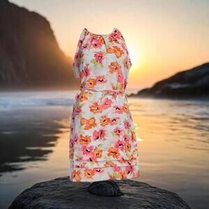 LOFT Vibrant Floral Summer Dress Short Sleeves Halter Neck Size 6